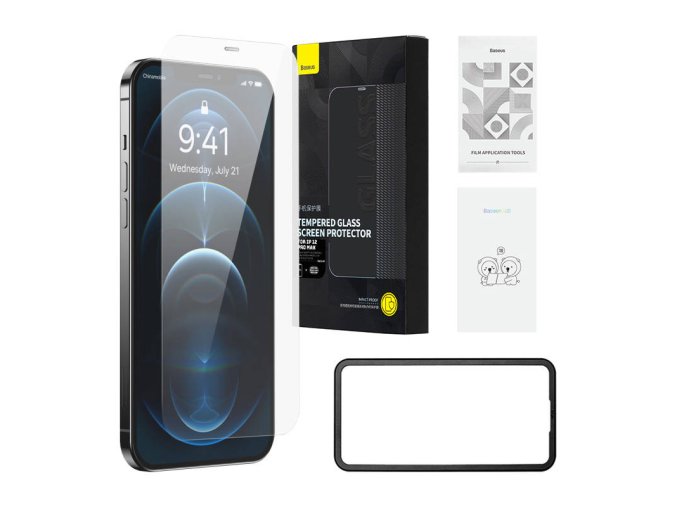Baseus Schott HD Tvrzené sklo s prachovým filtrem 0,3 mm pro iPhone 12 Pro Max
