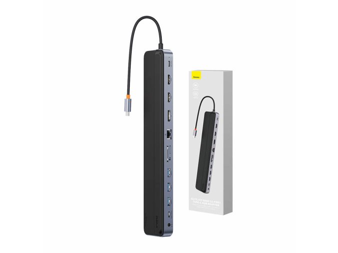 Rozbočovač 12w1 Baseus EliteJoy Gen2 series USB-C do 2xHDMI+ 3xUSB 3.0+ PD+ DP+ SD/TF+ RJ45+Type-C+ 3,5mm (tmavě šedý)