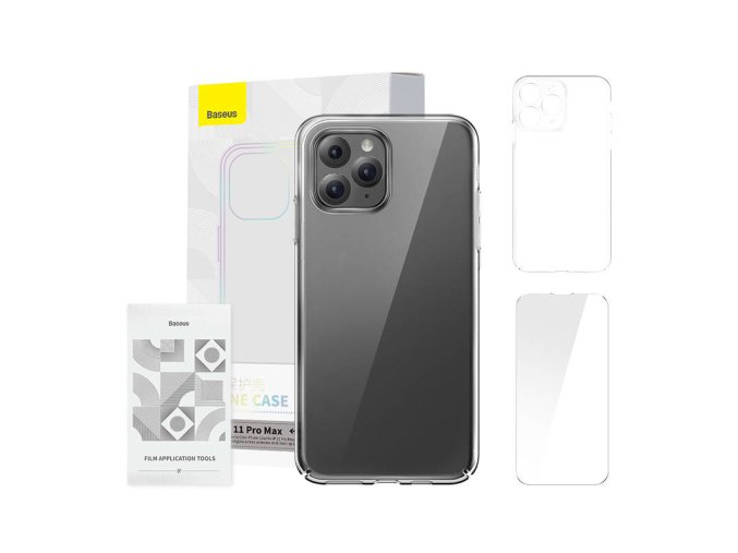 Pouzdro Baseus Crystal Series pro iPhone 11 pro max (čiré) + tvrzené sklo + čisticí sada