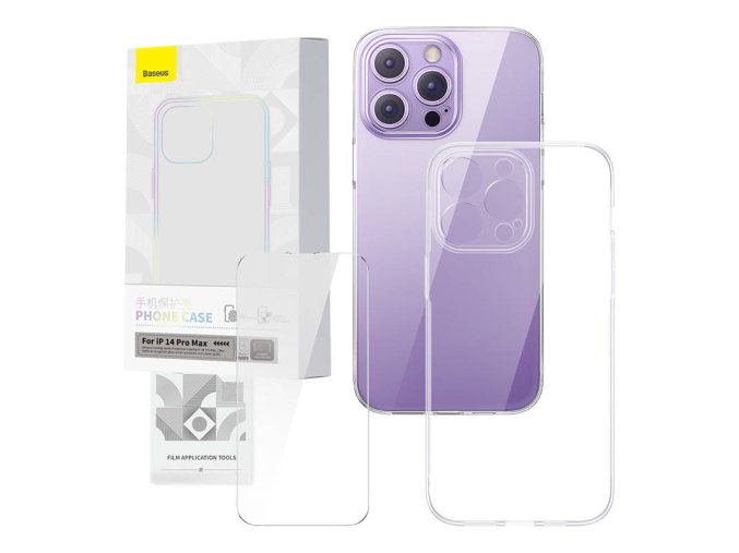 Průhledné pouzdro a sada tvrzeného skla Baseus Corning pro iPhone 14 Pro Max