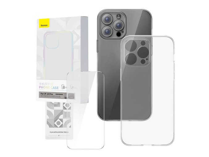 Průhledný kryt a sada tvrzeného skla Baseus Corning pro iPhone 14 Pro