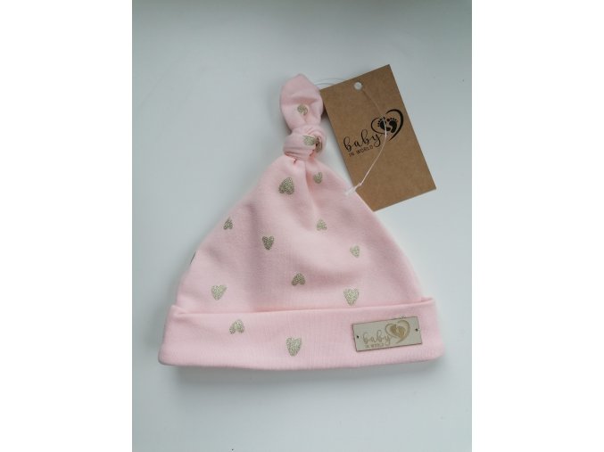 BABY 01049 Dětská čepička Šmoulinka Srdíčka růžová 0-3 m