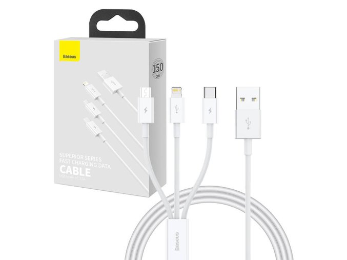 Rychlé nabíjení USB na M+L+C Baseus Superior Data 3,5A 1m (bílý)