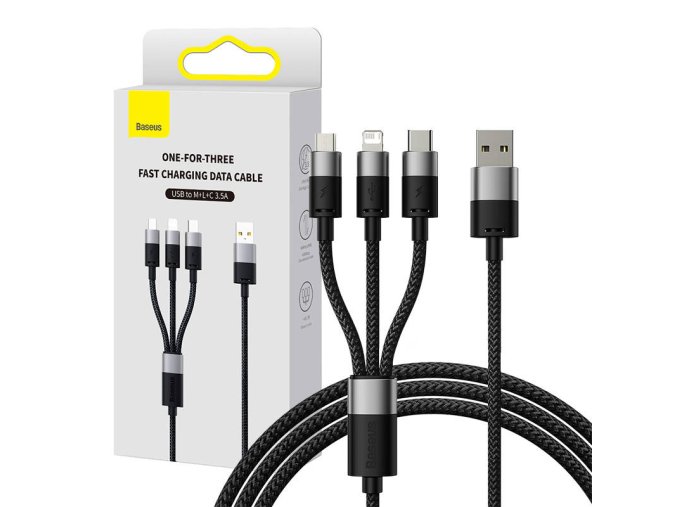 Rychlé nabíjení USB na M+L+C Baseus StarSpeed 3,5A 0,6 m (černý)