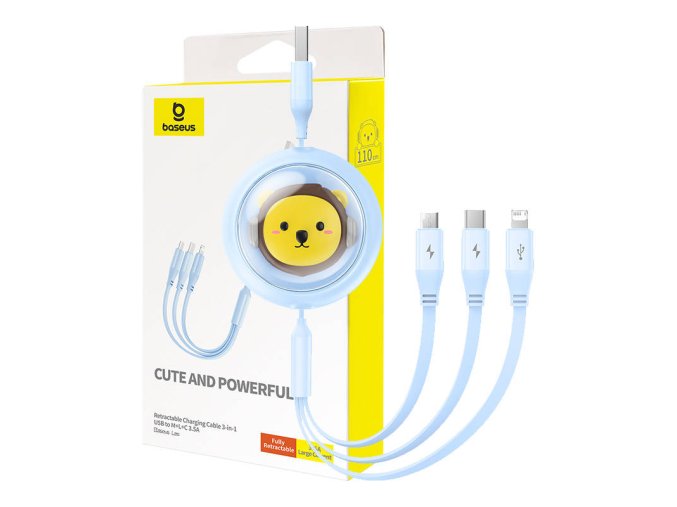 Nabíjecí kabel 3w1 Baseus USB na USB-C, USB-M, Lightning 3,5A, 1,1 m (modrý)