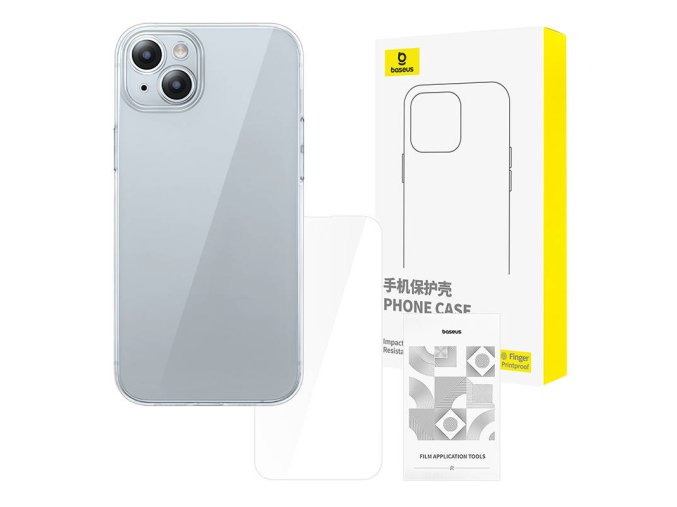 Průhledné pouzdro Baseus iPhone 15 + tvrzené sklo
