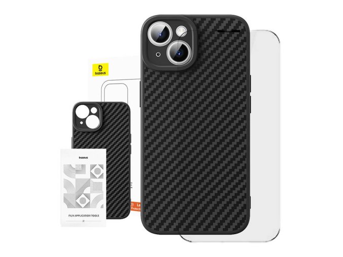 Pouzdro Baseus ze syntetických vláken pro iPhone 15 Plus + tvrzené sklo