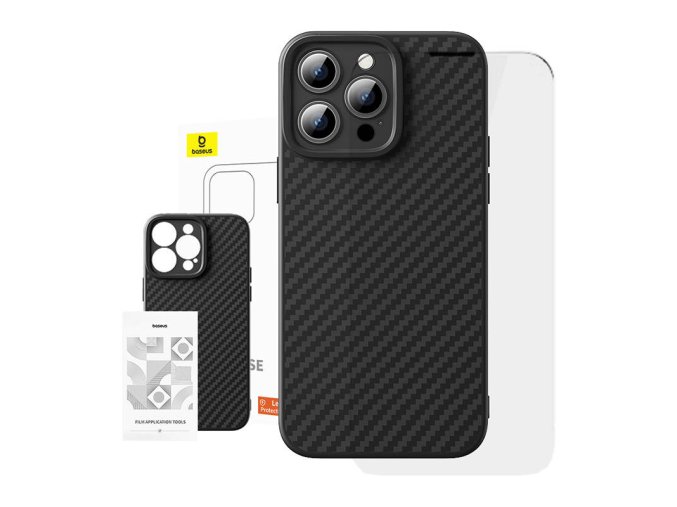 Pouzdro Baseus ze syntetických vláken pro iPhone 15 Pro + tvrzené sklo
