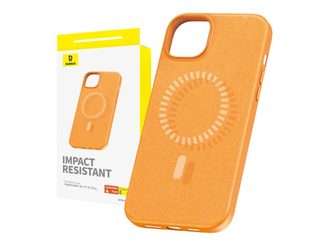 Magnetické pouzdro pro iPhone 15 Plus Baseus Fauxther Series (oranžové)