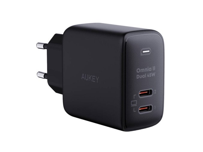 Nástěnná nabíječka Aukey PA-B4T, 2xUSB-C, 45W (černá)