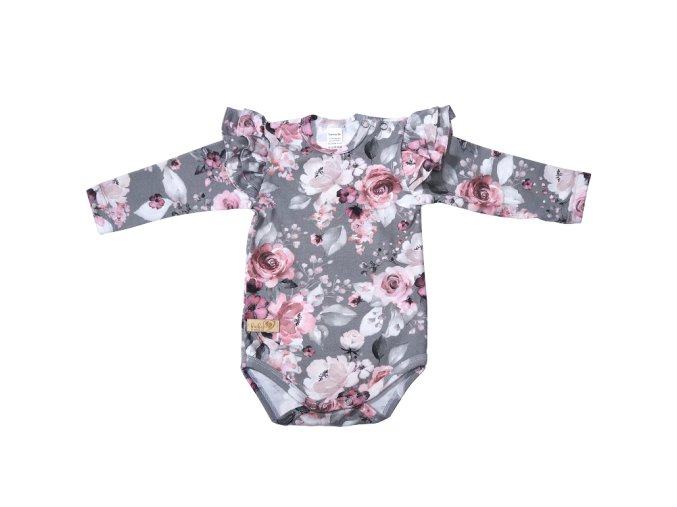 BABY 01355 Dětské body s dlouhým rukávem Grey Rose 68/74