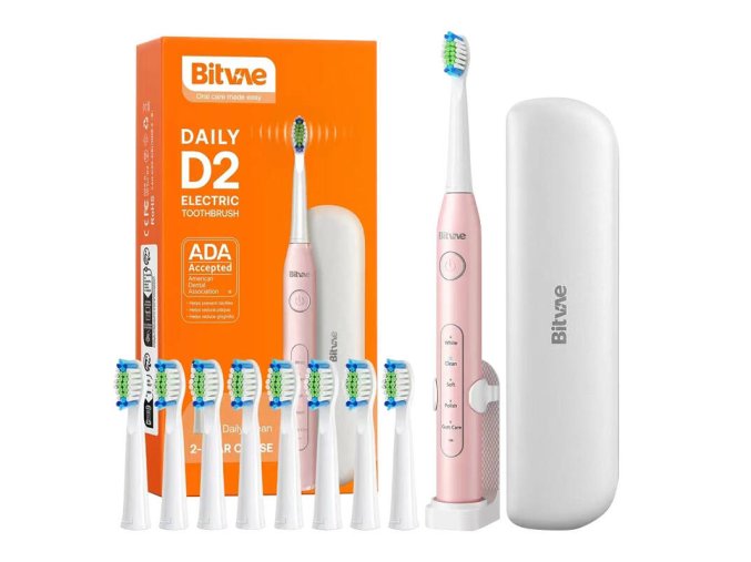 Sonic toothbrush with tips set, holder and case D2 (pink)