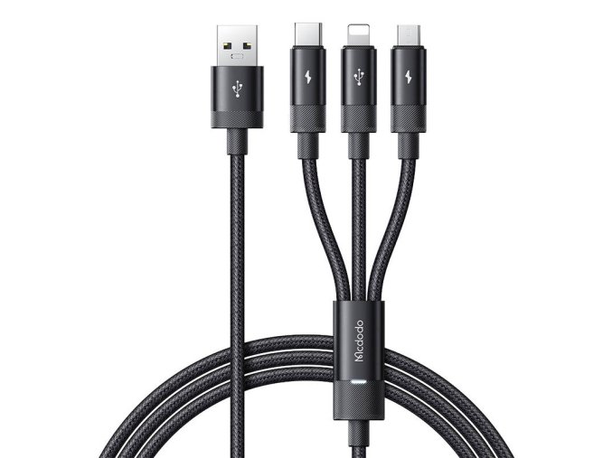 3in1 USB to USB-C / Lightning / Micro USB Cable, Mcdodo CA-5790, 3.5A, 1.2m (black)