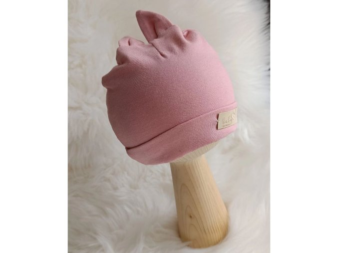 BABY 01580 Dětská čepice s ušima jersey Rose 6-9m