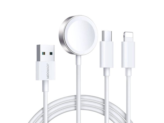 Magnetická nabíječka Apple Watch Joyroom S-IW008 Lightning + USB-C 5V 1,2 m (bílá)