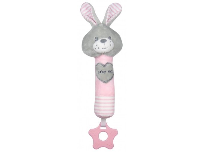 BABY MIX STK-19392 PR Plyšové chrastítko s pískátkem Růžový králík 40856