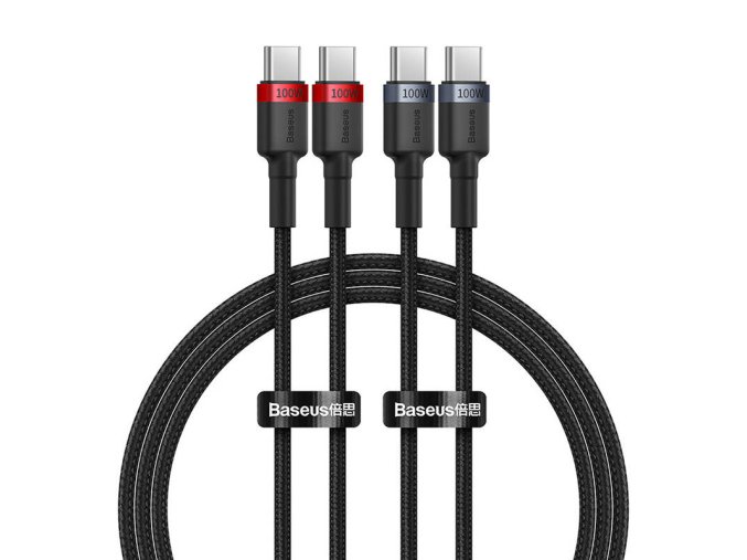 Cable Baseus Cafule USB-C to USB-C 100W,1m, 2psc (Red Black, Grey Black)