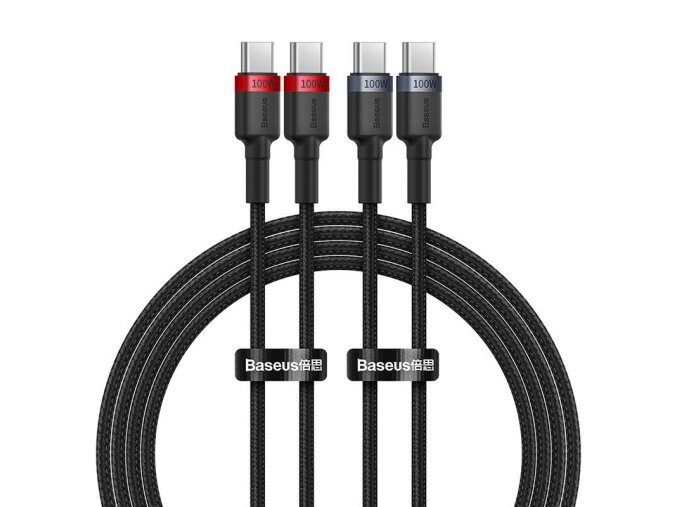 Cable Baseus Cafule USB-C to USB-C 100W,2m, 2psc (Red Black, Grey Black)