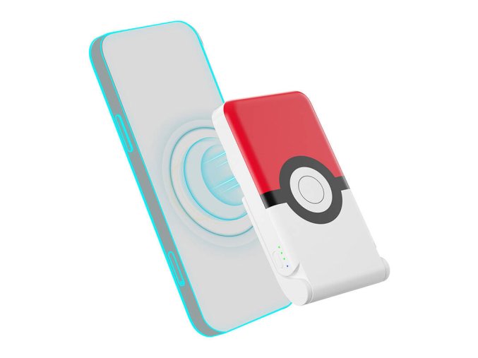Magnetic powerbank OTL 5000 mAh, USB-C 15W, Pokemon Pokeball with stand (red-white)