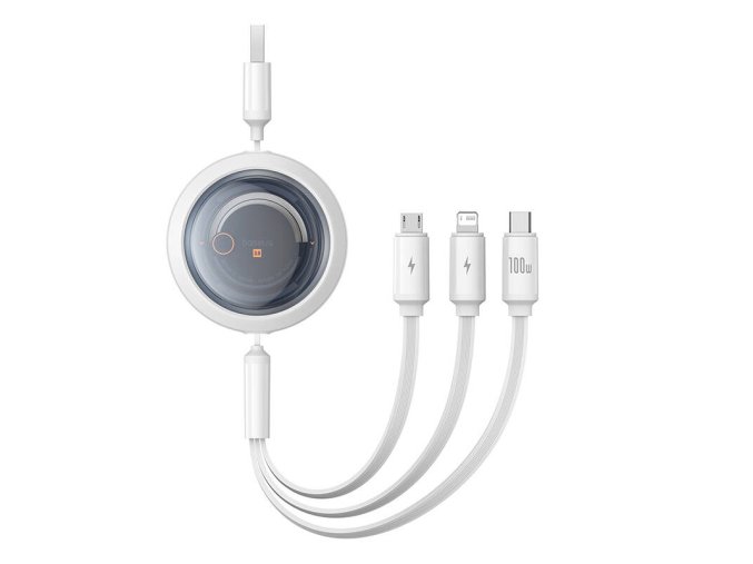 3-in-1 Baseus Free2Draw USB to M+L+C 100W cable, 1.1 m (white)