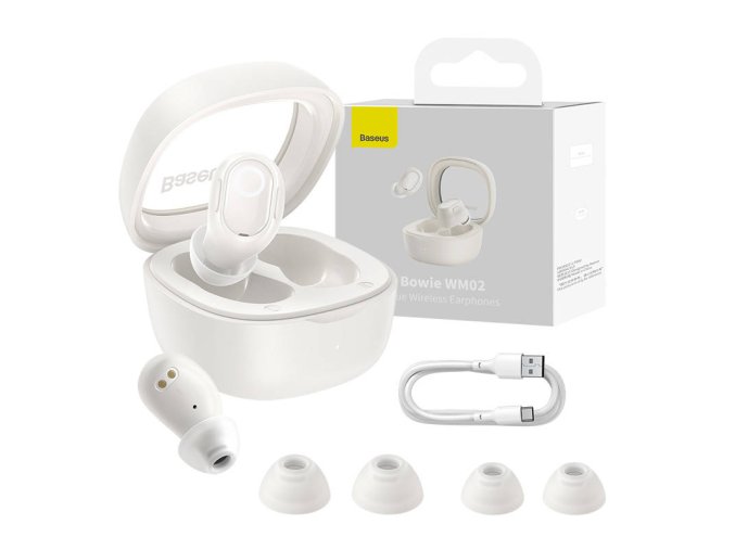 Bezdrátová sluchátka Baseus Bowie WM02 TWS, Bluetooth 5.3 (bílá)