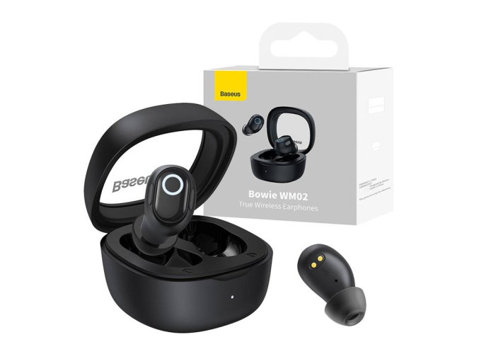 Bezdrátová sluchátka Baseus Bowie WM02 TWS, Bluetooth 5.0 (černá)