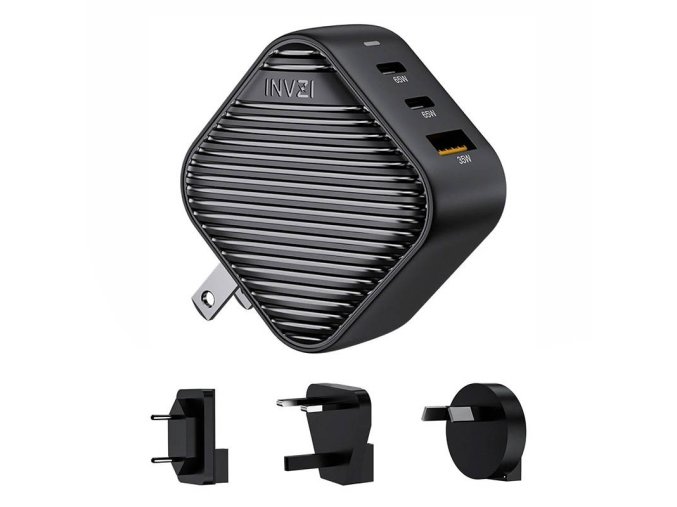 INVZI GanHub 2x USB-C + USB síťová nabíječka, 65 W, EU/UK/AU/USA (černá)