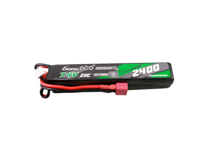 Gens ace 25C 2400mAh 2S2P 7.4V Saddle Airsoft Gun Lipo Battery with Mini Deans(T) Plug