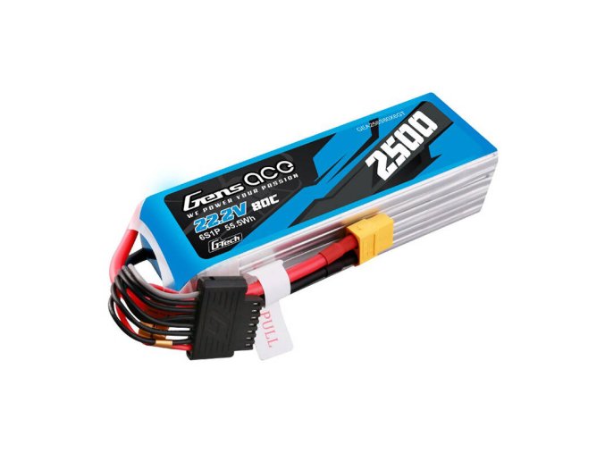 Gens ace G-Tech 2500mAh 22.2V 80C 6S1P Lipo Battery Pack with XT60 plug