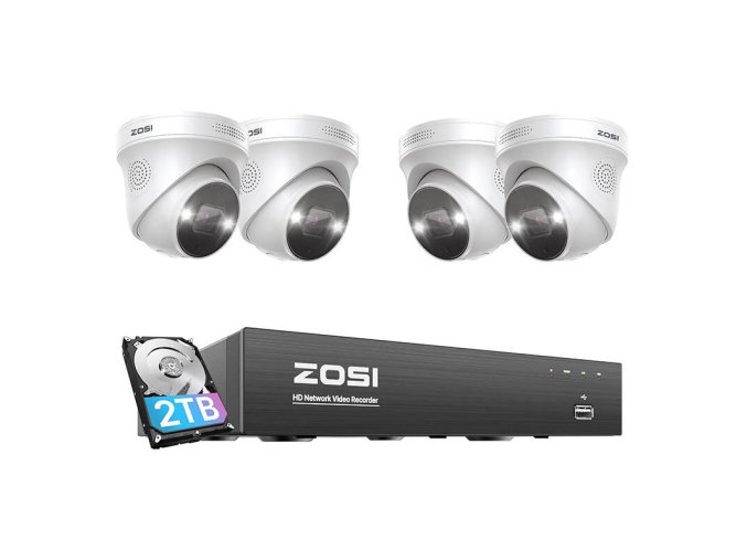 IP Camera ZOSI C225 4 pcs WiFi 5MP + NVR 8ch + 2TB HDD