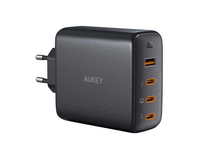 Nástěnná nabíječka Aukey PA-B7S, 1xUSB-A, 3xUSB-C, 100W GaN (černá)