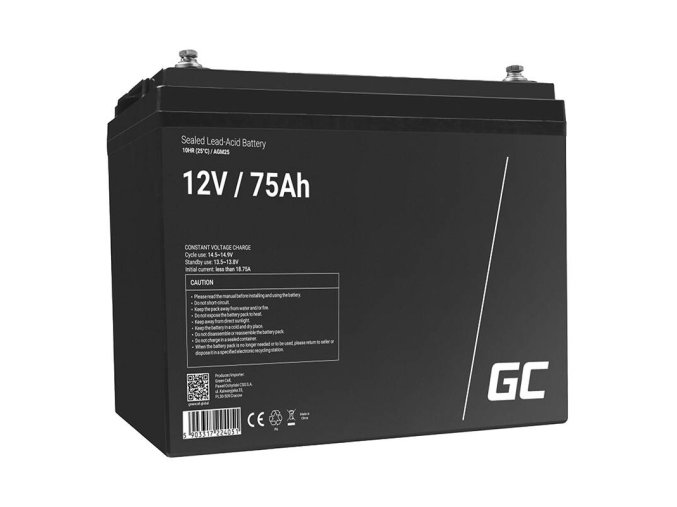 Bezúdržbová baterie AGM VRLA Green Cell AGM25 12V 75Ah (pro obytné automobily, fotovoltaiku, solární panely, lodě)