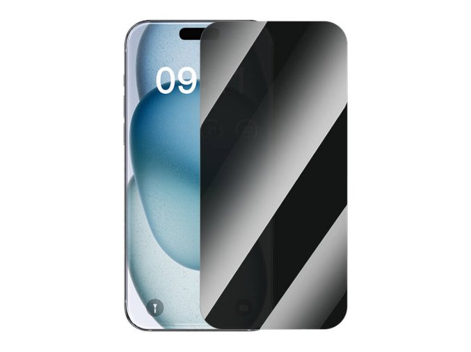 Privacy Tempered Glass Baseus Superior for iPhone 15 + 2x cleaning kit and EasyStick (clear)