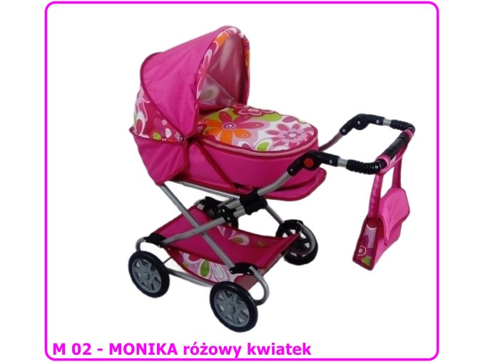Wózek dla lalek głęboko-spacerowy MONIKA M02 różowy kwiatek