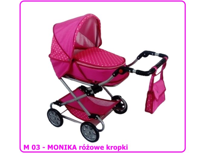 Wózek dla lalek głęboko-spacerowy MONIKA M03 różowy w kropki