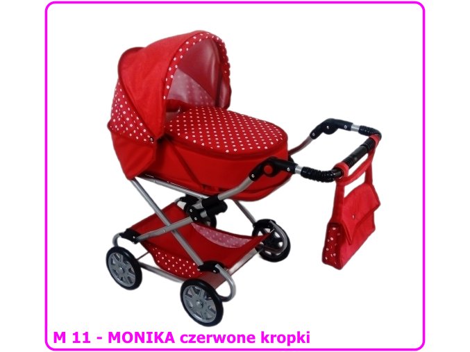Wózek dla lalek głęboko-spacerowy MONIKA M11 czerwony w kropki
