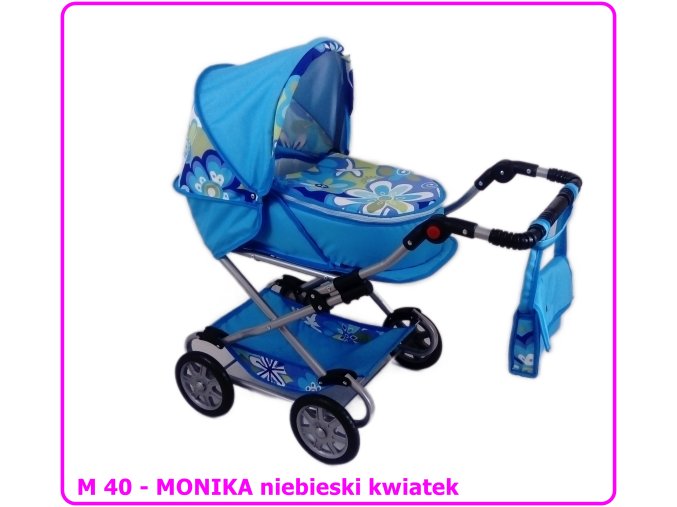 Wózek dla lalek głęboko-spacerowy MONIKA M40 niebieski kwiatek