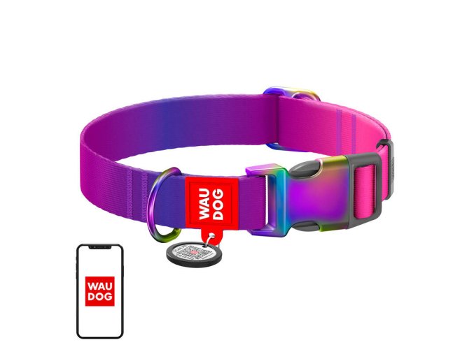 Waudog gradient nylon dog collar with QR code, purple , size L