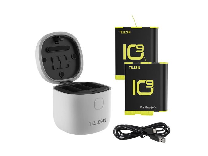 3-slot waterproof charger Allin box Telesin for GoPro Hero 9 / Hero 10 + 2 batteries (GP-BTR-905-GY-B)