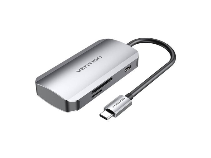 USB-C to 3x USB3.0 Docking Station, SD, TF, PD 0.15m Vention TNHHB, gray