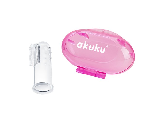 AKUKU A0265 Silikonový zubní kartáček v pouzdře růžový