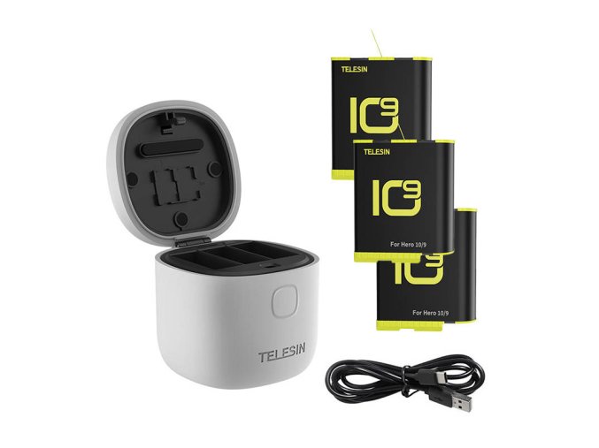 3-slot waterproof charger Telesin Allin box for GoPro Hero 9 / Hero 10 + 3 batteries (GP-BTR-906-GY-B)