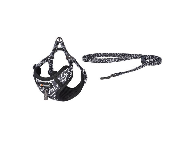 Dogness walking set leash+harness for dog (black and white)