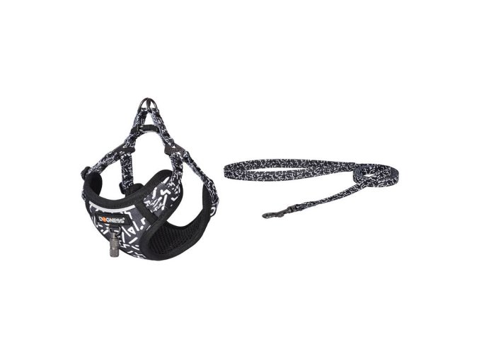 Dogness cat leash+harness walking set (black and white)