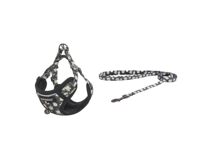 Cat set Dogness harness and leash (Daisy Black)