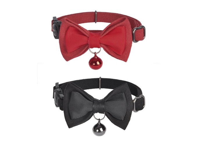 Collar set Dogness for cats 2 pcs (Genuine Leather Red/Fiber Black)