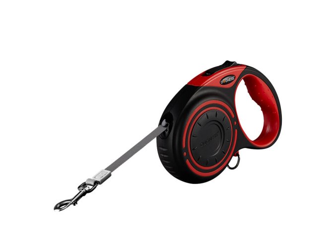 Dogness automatic leash with flashlight and bag container (red)