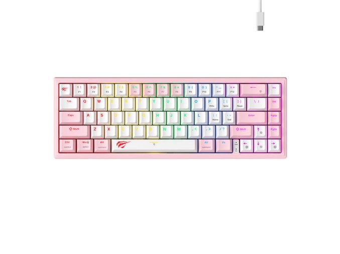 Mechanická herní klávesnice Havit KB874L RGB (růžová a bílá)