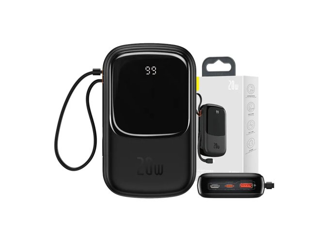Powerbanka Baseus Qpow PRO s kabelem Lightning, portem USB-C a USB 20000 mAh, 20 W (černá)