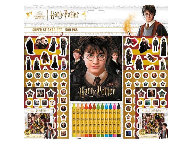 Samolepkový set s omalovánkami a voskovkami 500ks Harry Potter
